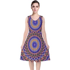 Mandala Kaleidoscope Background V-Neck Midi Sleeveless Dress 