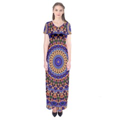 Mandala Kaleidoscope Background Short Sleeve Maxi Dress