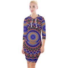 Mandala Kaleidoscope Background Quarter Sleeve Hood Bodycon Dress