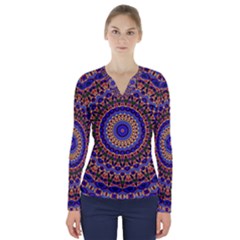 Mandala Kaleidoscope Background V-Neck Long Sleeve Top