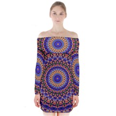 Mandala Kaleidoscope Background Long Sleeve Off Shoulder Dress by Jancukart