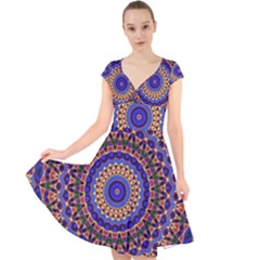 Mandala Kaleidoscope Background Cap Sleeve Front Wrap Midi Dress