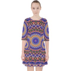 Mandala Kaleidoscope Background Quarter Sleeve Pocket Dress