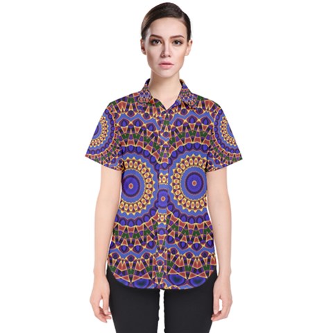 Mandala Kaleidoscope Background Women s Short Sleeve Shirt by Jancukart