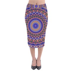 Mandala Kaleidoscope Background Velvet Midi Pencil Skirt