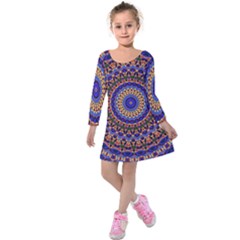 Mandala Kaleidoscope Background Kids  Long Sleeve Velvet Dress
