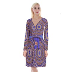 Mandala Kaleidoscope Background Long Sleeve Velvet Front Wrap Dress