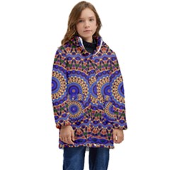 Mandala Kaleidoscope Background Kid s Hooded Longline Puffer Jacket