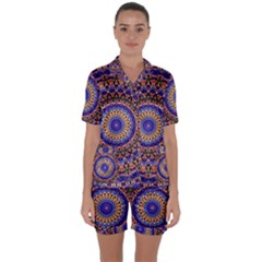 Mandala Kaleidoscope Background Satin Short Sleeve Pajamas Set