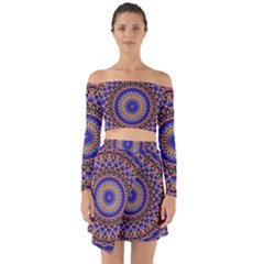 Mandala Kaleidoscope Background Off Shoulder Top with Skirt Set