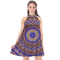Mandala Kaleidoscope Background Halter Neckline Chiffon Dress 