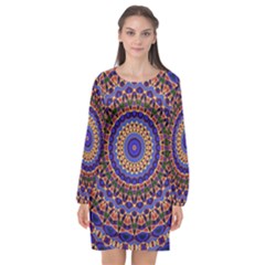 Mandala Kaleidoscope Background Long Sleeve Chiffon Shift Dress 