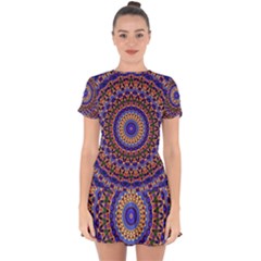 Mandala Kaleidoscope Background Drop Hem Mini Chiffon Dress
