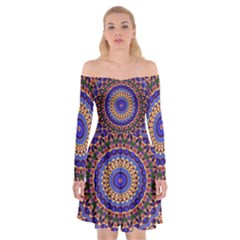 Mandala Kaleidoscope Background Off Shoulder Skater Dress