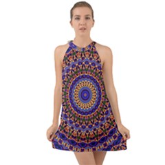 Mandala Kaleidoscope Background Halter Tie Back Chiffon Dress