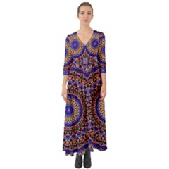 Mandala Kaleidoscope Background Button Up Boho Maxi Dress