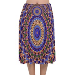 Mandala Kaleidoscope Background Velvet Flared Midi Skirt