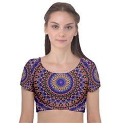 Mandala Kaleidoscope Background Velvet Short Sleeve Crop Top 