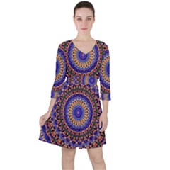 Mandala Kaleidoscope Background Quarter Sleeve Ruffle Waist Dress