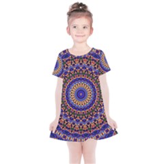 Mandala Kaleidoscope Background Kids  Simple Cotton Dress