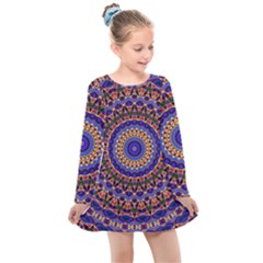 Mandala Kaleidoscope Background Kids  Long Sleeve Dress