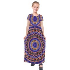 Mandala Kaleidoscope Background Kids  Short Sleeve Maxi Dress