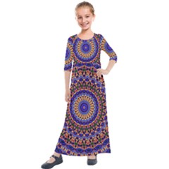 Mandala Kaleidoscope Background Kids  Quarter Sleeve Maxi Dress