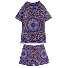 Mandala Kaleidoscope Background Kids  Swim Tee and Shorts Set