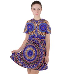 Mandala Kaleidoscope Background Short Sleeve Shoulder Cut Out Dress 