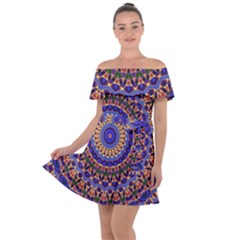 Mandala Kaleidoscope Background Off Shoulder Velour Dress