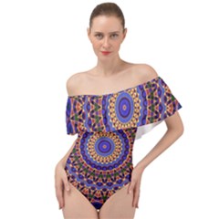 Mandala Kaleidoscope Background Off Shoulder Velour Bodysuit 