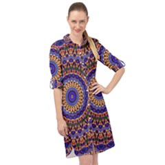 Mandala Kaleidoscope Background Long Sleeve Mini Shirt Dress