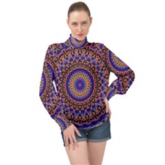 Mandala Kaleidoscope Background High Neck Long Sleeve Chiffon Top