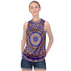 Mandala Kaleidoscope Background High Neck Satin Top