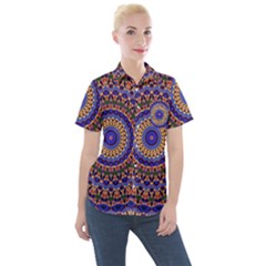 Mandala Kaleidoscope Background Women s Short Sleeve Pocket Shirt