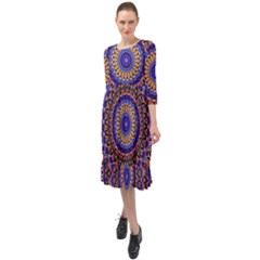 Mandala Kaleidoscope Background Ruffle End Midi Chiffon Dress