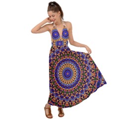 Mandala Kaleidoscope Background Backless Maxi Beach Dress