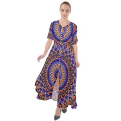 Mandala Kaleidoscope Background Waist Tie Boho Maxi Dress