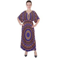 Mandala Kaleidoscope Background V-Neck Boho Style Maxi Dress