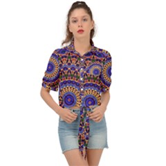 Mandala Kaleidoscope Background Tie Front Shirt  by Jancukart
