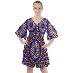 Mandala Kaleidoscope Background Boho Button Up Dress