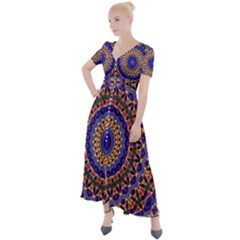 Mandala Kaleidoscope Background Button Up Short Sleeve Maxi Dress