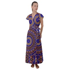Mandala Kaleidoscope Background Flutter Sleeve Maxi Dress
