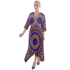Mandala Kaleidoscope Background Quarter Sleeve Wrap Front Maxi Dress