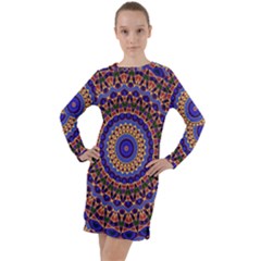 Mandala Kaleidoscope Background Long Sleeve Hoodie Dress