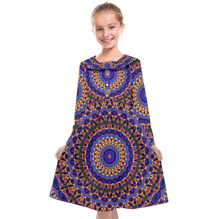 Mandala Kaleidoscope Background Kids  Midi Sailor Dress