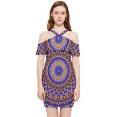 Mandala Kaleidoscope Background Shoulder Frill Bodycon Summer Dress
