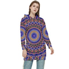 Mandala Kaleidoscope Background Women s Long Oversized Pullover Hoodie