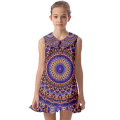 Mandala Kaleidoscope Background Kids  Pilgrim Collar Ruffle Hem Dress