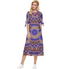 Mandala Kaleidoscope Background Bow Sleeve Chiffon Midi Dress